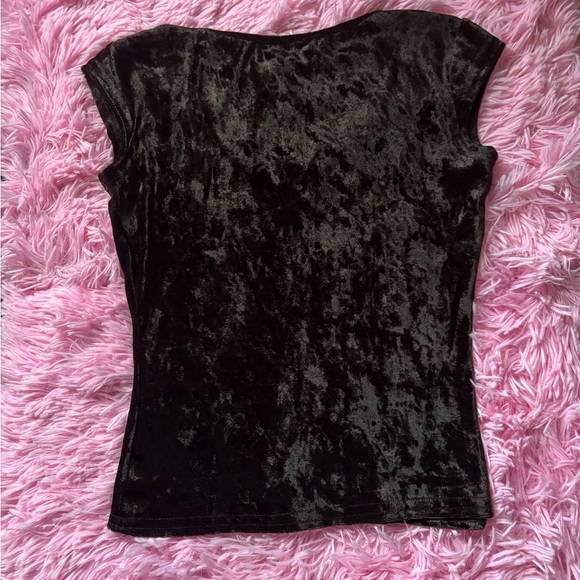 NWT Joule (G & G brand) sz S chocolate brown short sleeve crushed velvet top - Picture 3 of 6